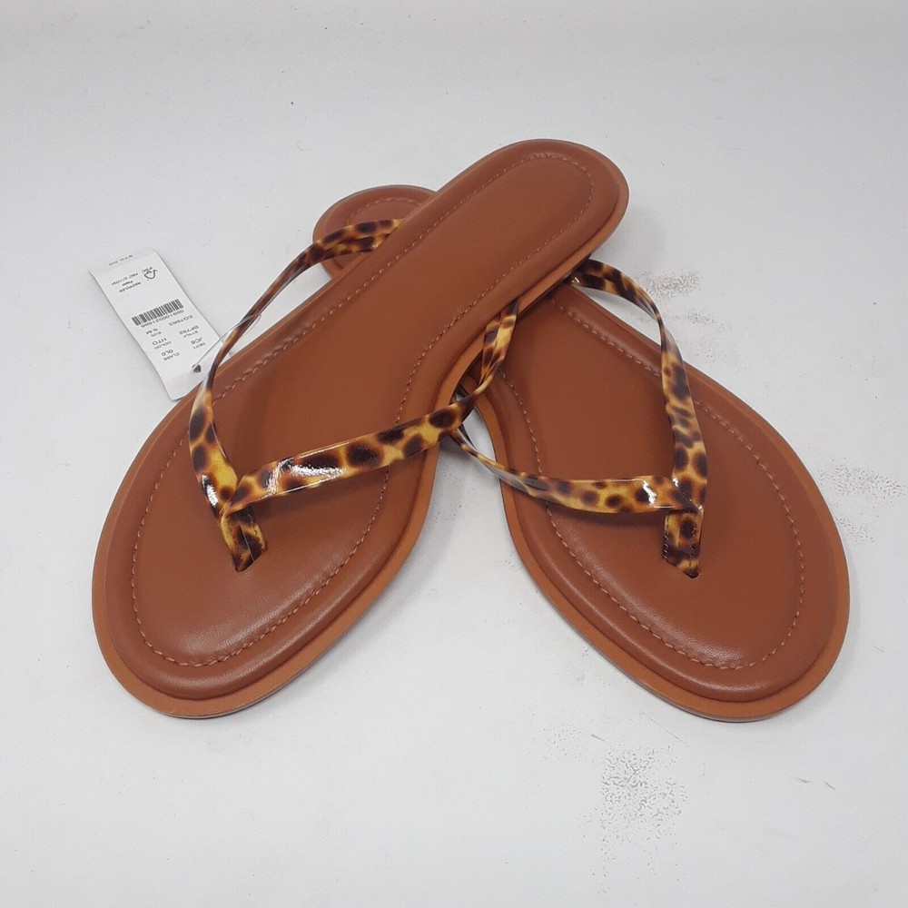 J Crew Womens Sandals Leopard Animal Print Flip Flops Thong Size 8 M
